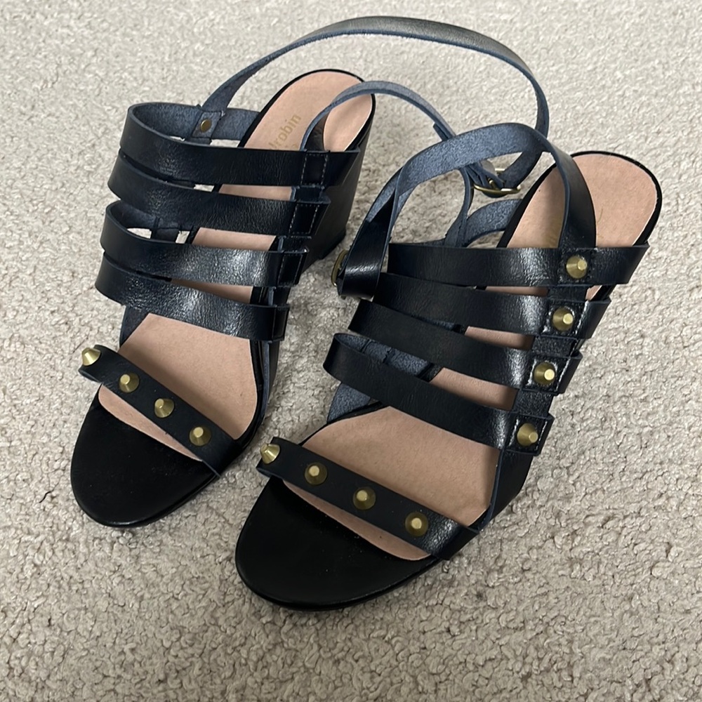 Free People Black Studded Wedge Sandal Size 6.5